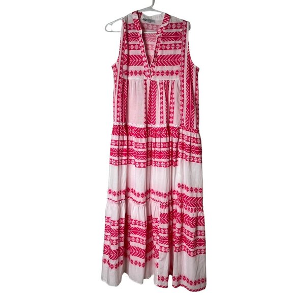 Cezele Collection Sleeveless Midi Dress With Pink Geometric Patterns Size medium - Picture 2 of 6